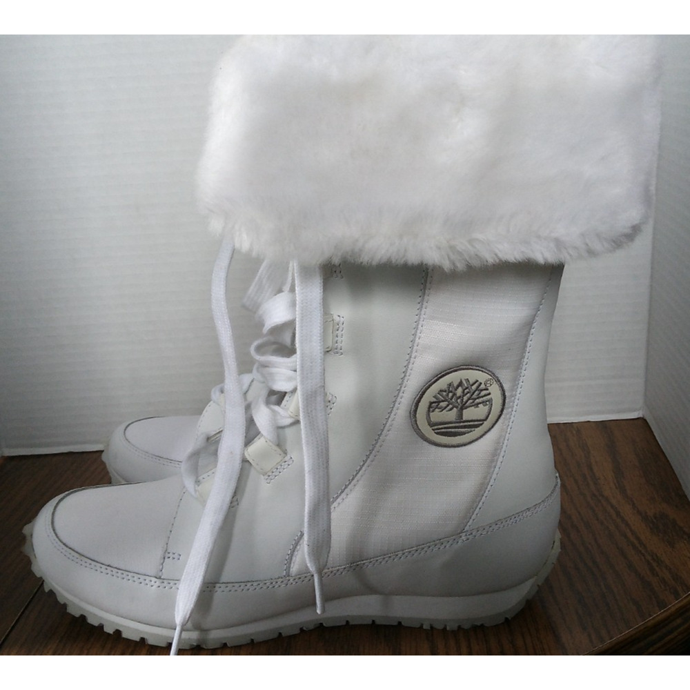 Timberland White Faux Fur Lace Up Knee High Snow Boots Women - Picture 3 of 5